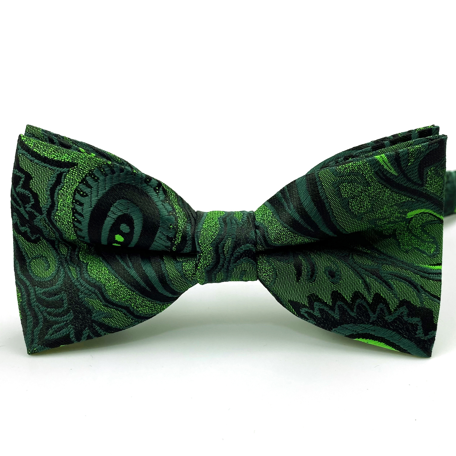 Paisley Dark Green Mens Bow Tie Hanky Jacquard Woven